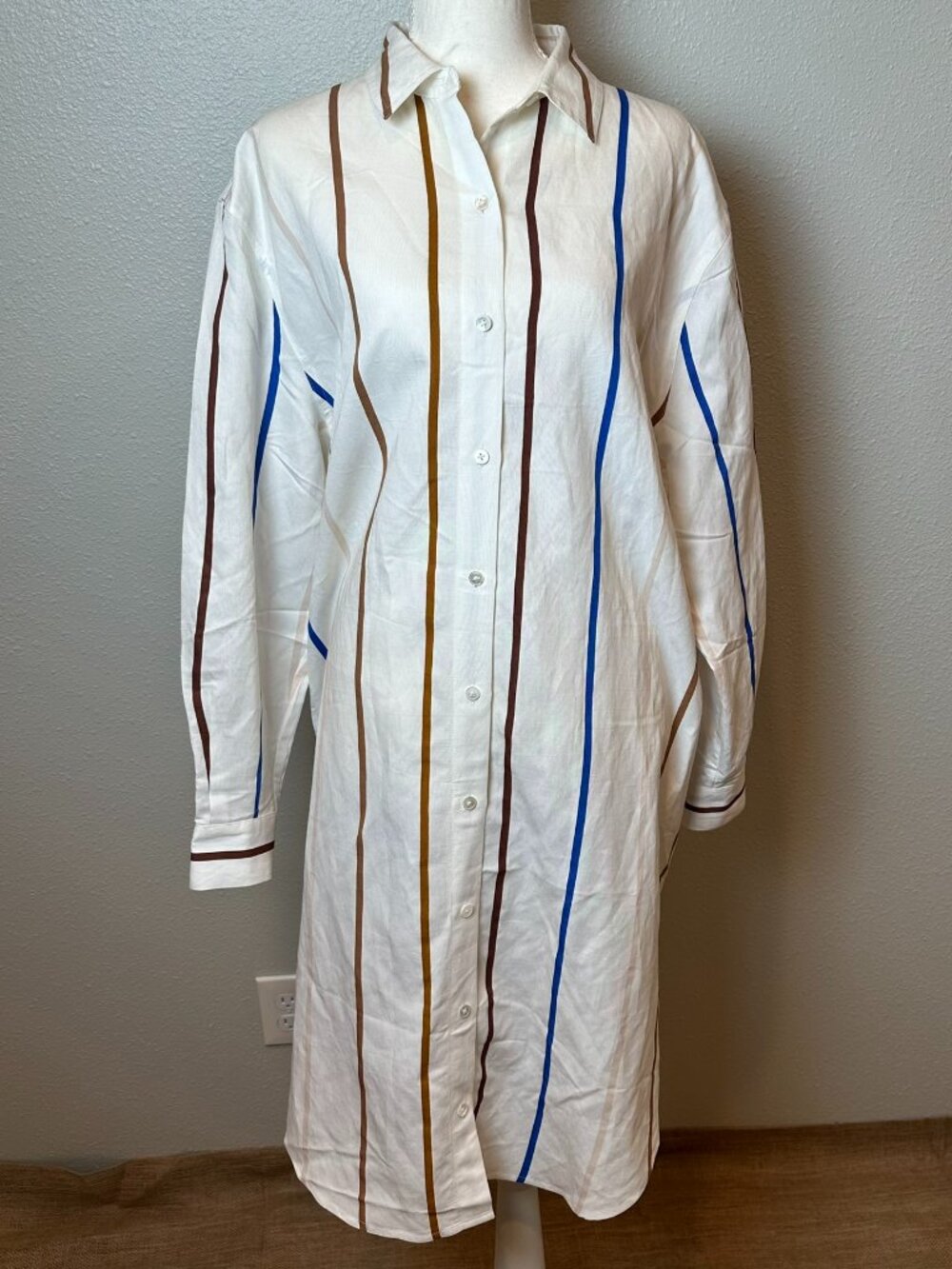 Jenni Kayne Striped Shirt Dress L Oversized Coastal Grandmillennial Minimalist